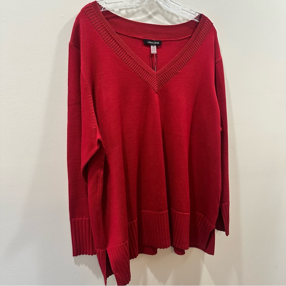 Cable‎ & Gauge Red V-Neck Sweater Women's Size 2X NEW - Picture 5 of 9